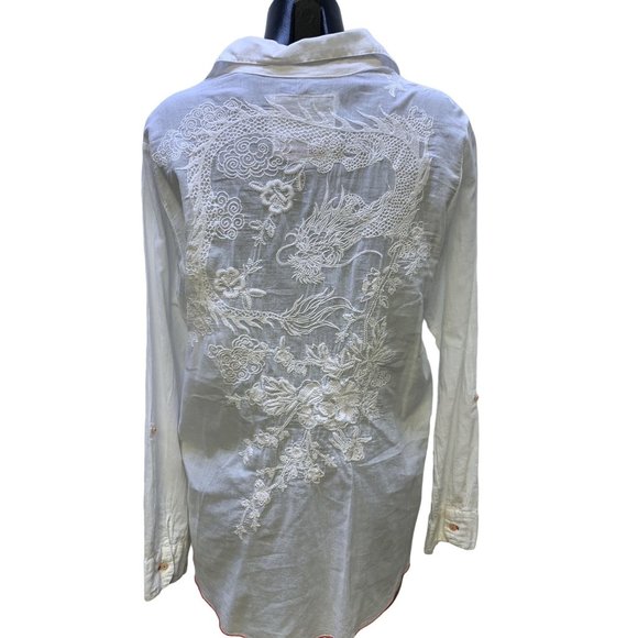 *3 J Workshop White Button Down Embroidered Large - Picture 3 of 5